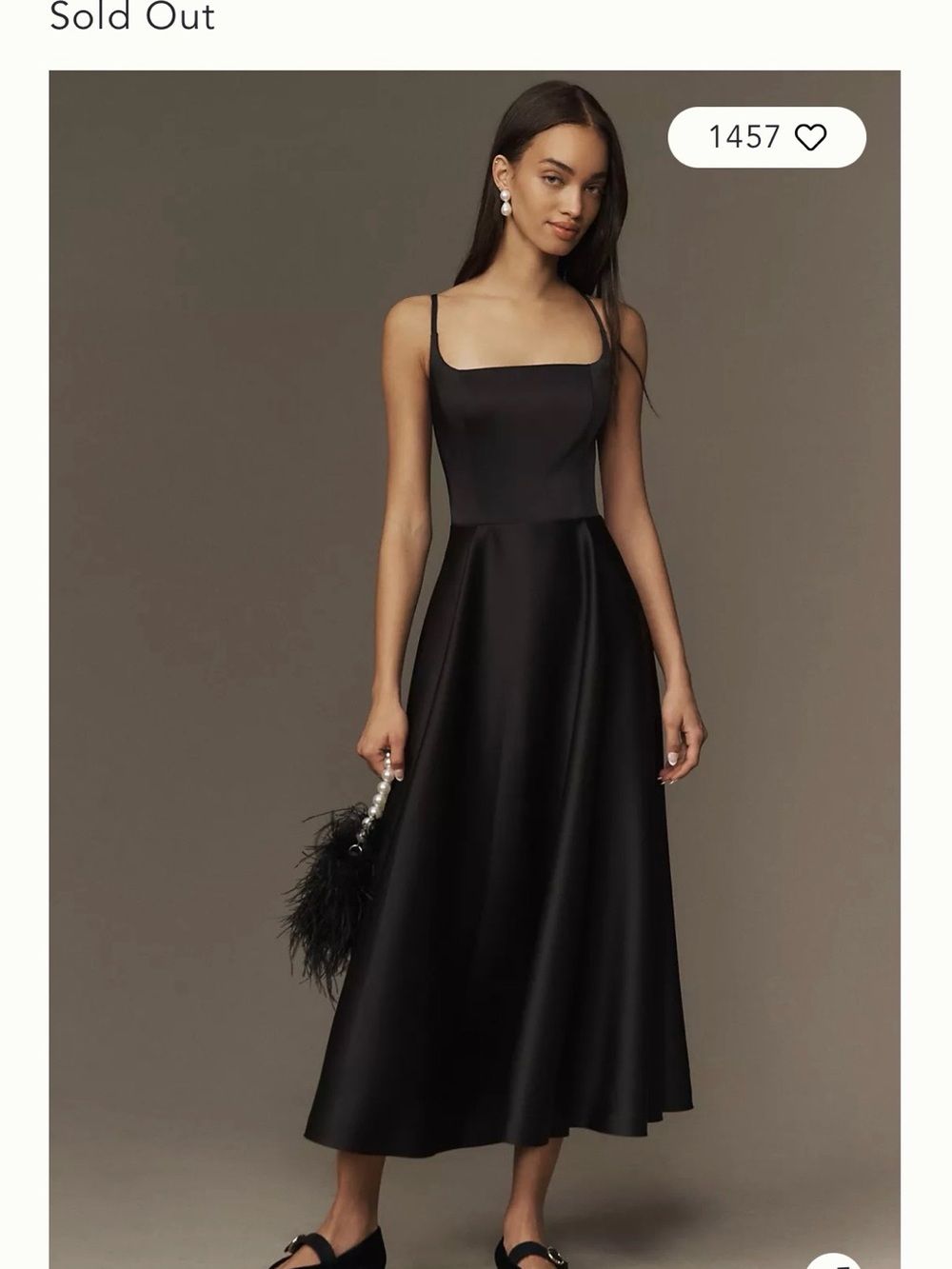Black Satin Square-Neck Midi Dress